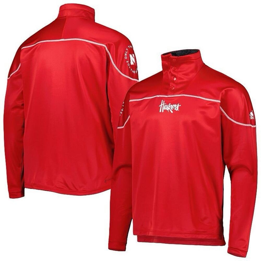 NEW Adidas Scarlet Nebraska Huskers Men Long Sleeve 1/4 Snap Pullover Jacket 2XL